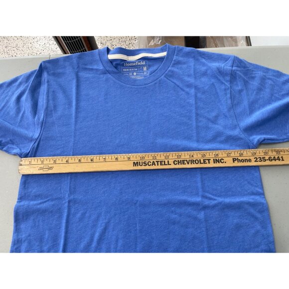 Homefield Crewneck Short Sleeve T Shirt Mens M Blue Cotton Poly Plaid Basic Tee - Picture 5 of 6